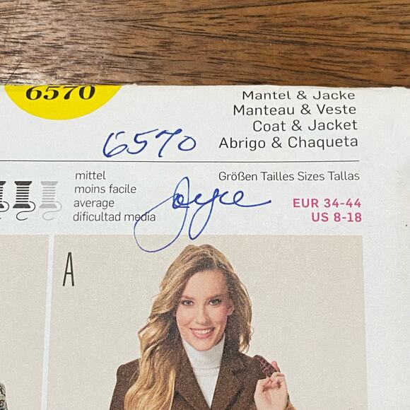 Burda #6570 sewing pattern button front blazer jacket & coat US size 8 - 18 - Picture 3 of 6